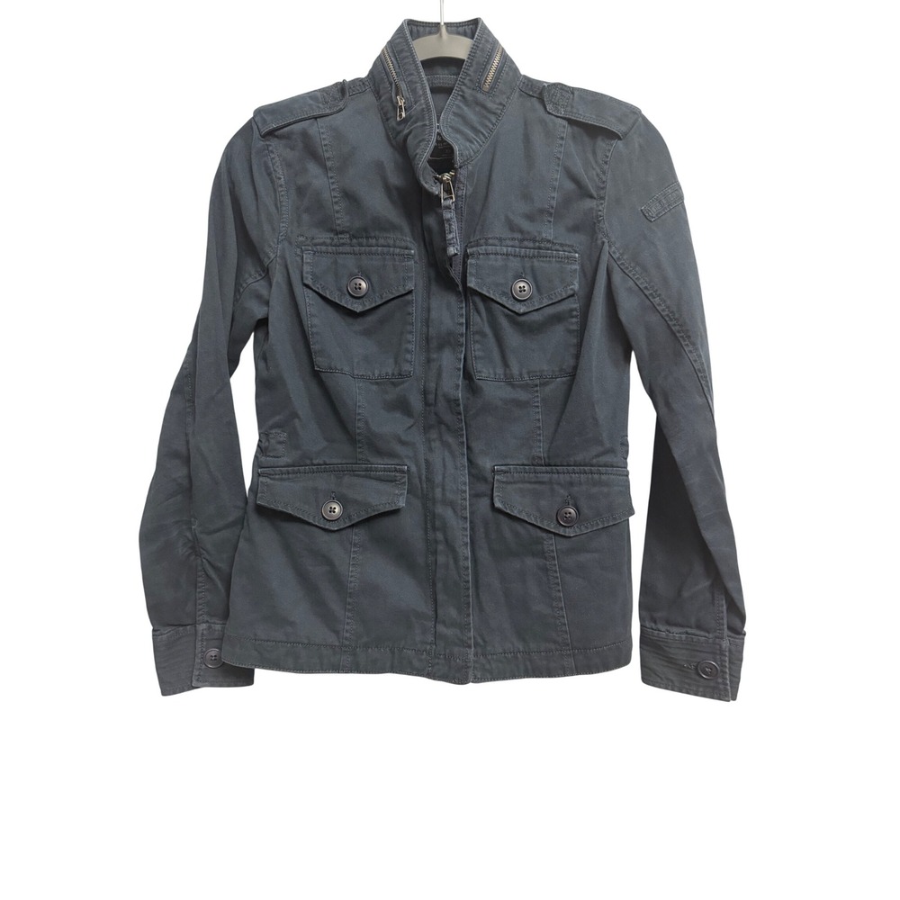 Abercrombie & Fitch Women Military Field Jacket XS Navy Blue Cotton Utility Coat